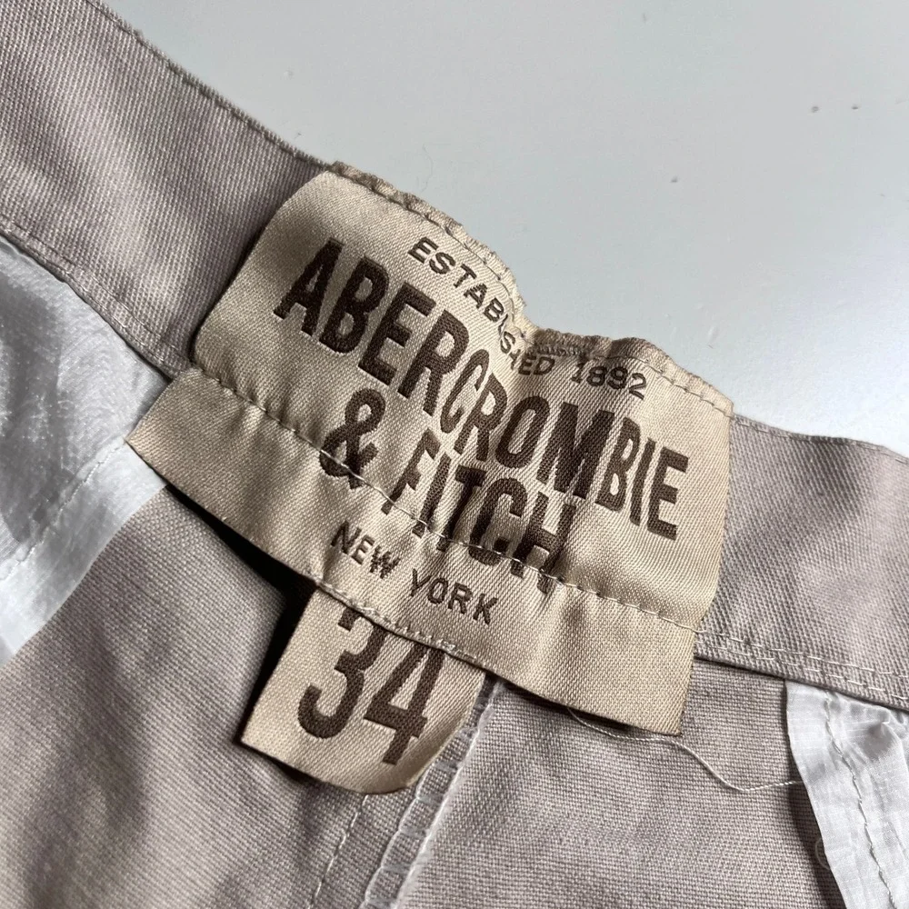 Abercrombie & Fitch Mens‎ Khaki Chino Shorts Size 34 Tan Cotton Twill Moose Logo